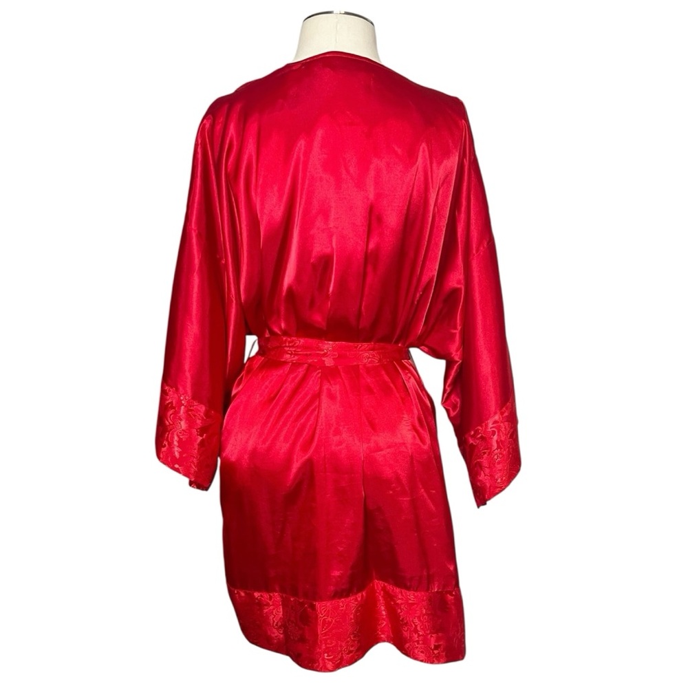 Vintage Victoria’s Secret Gold Label red floral damask satin & lace robe and ted - Picture 4 of 16